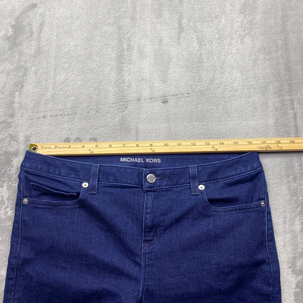 Michael Kors‎ Womens Skinny Jeans Dark Indigo Blue Stretch Denim MK Logo Sz 32